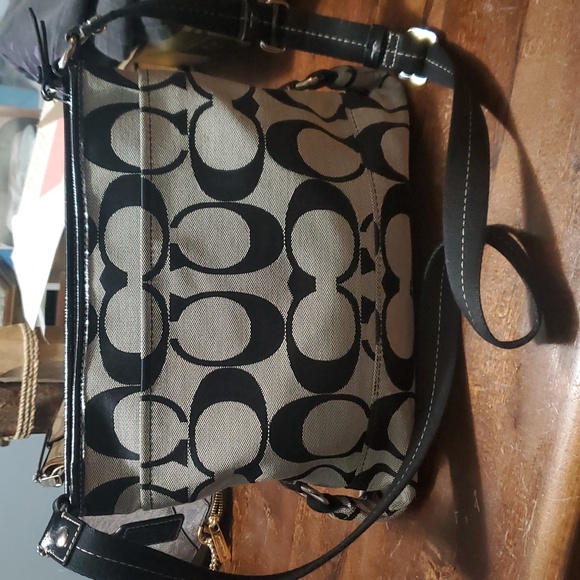 Coach Signature Black and Gray Women's Crossbody Bag. 12" Wide X 10" Tall. - Picture 2 of 13